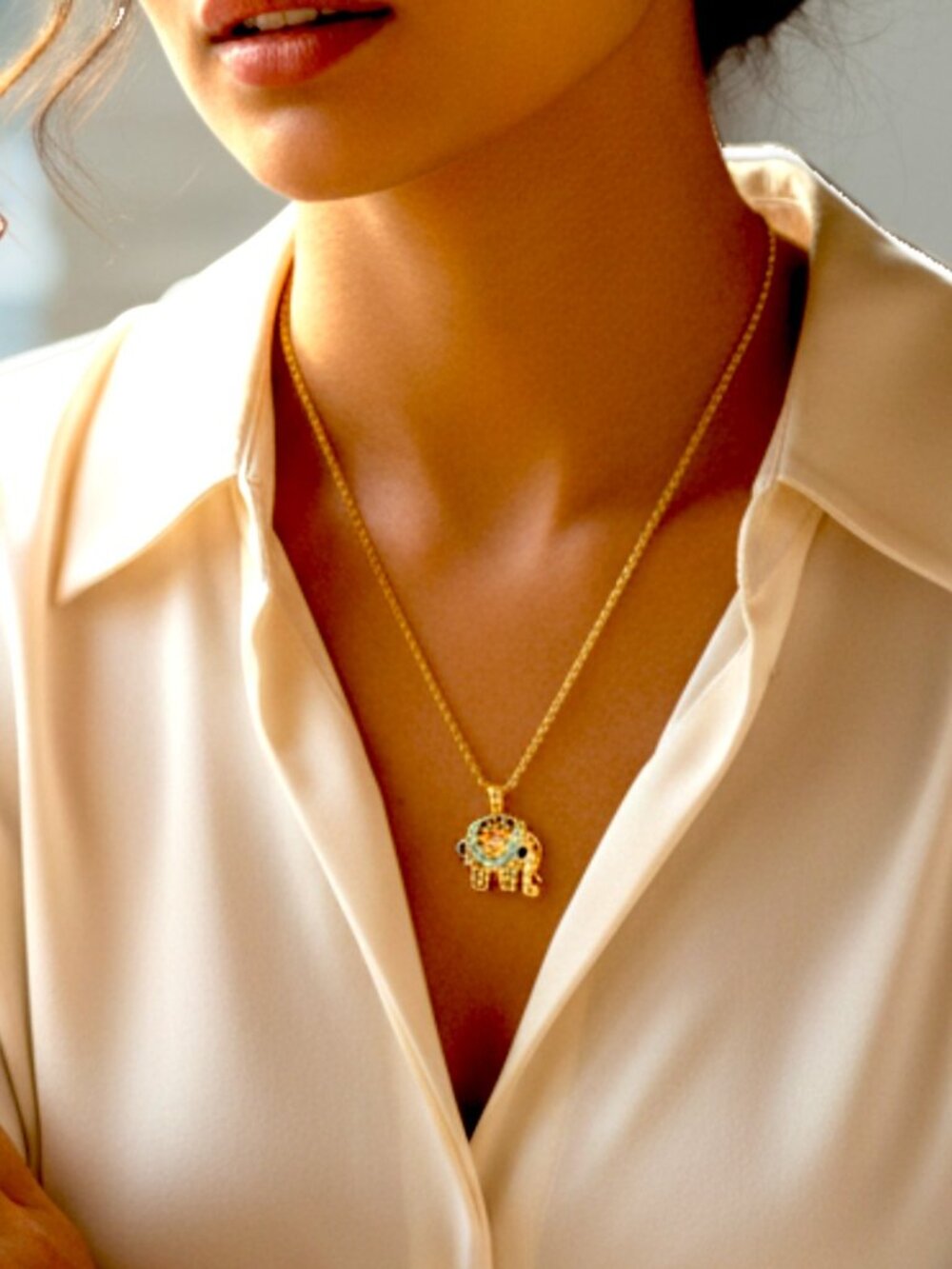 Colorful CZ Elephant Necklace 18K Gold Filled Pendant GF Chain 16-18" - Picture 7 of 13